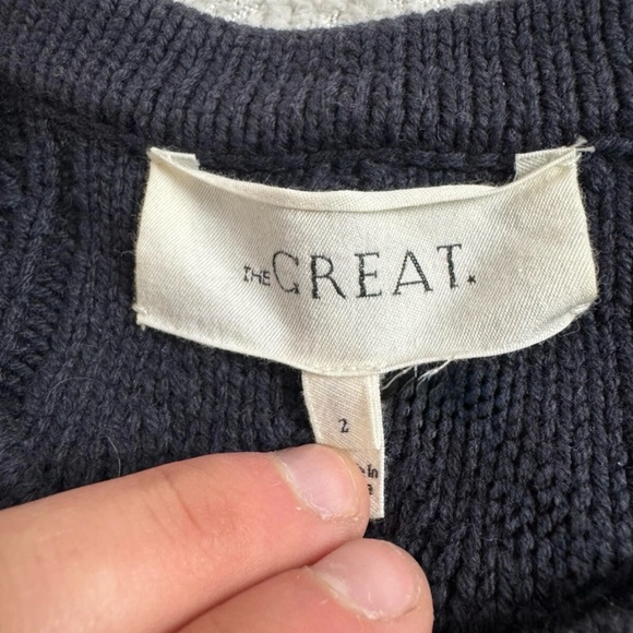 The GREAT The Frond Pom Pom Embellished Knit Cardigan Sweater Midnight Blue 2/M - Picture 8 of 12